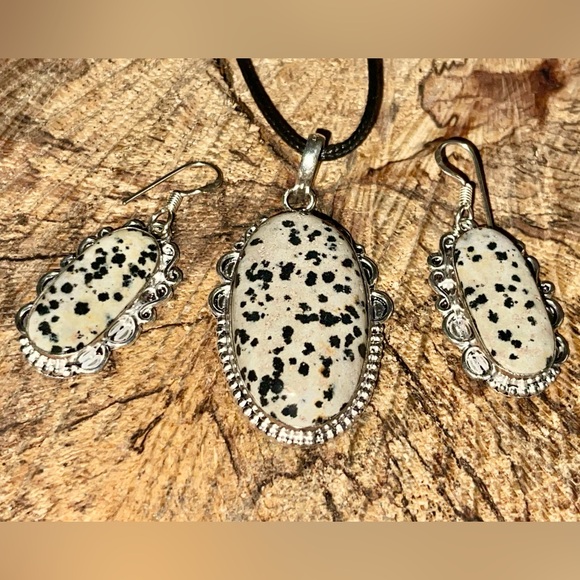 Dalmation Jasper Pendant & Earrings Set - Picture 1 of 8